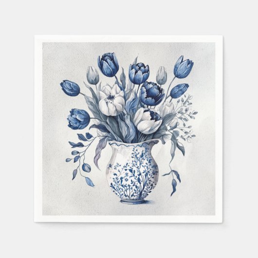 Blauw en wit Delft stijl tulp boeket ontwerp Servet (Voorkant)