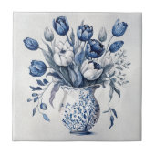 Blauw en wit Delft stijl tulp boeket ontwerp Tegeltje (Voorkant)