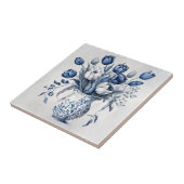 Blauw en wit Delft stijl tulp boeket ontwerp Tegeltje (Zijkant)