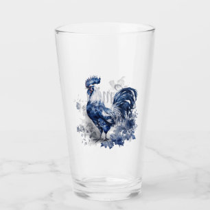 Blauw en wit Delfts haan met bloemen Glas