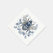 Blauw en wit Delfts stijl bijenontwerp met bloemen Servet (Hoek)