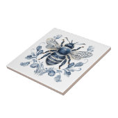 Blauw en wit Delfts stijl bijenontwerp met bloemen Tegeltje (Zijkant)