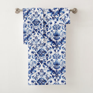 Blauw en wit Delfts stijl bloemenpatroon van ornam Bad Handdoek