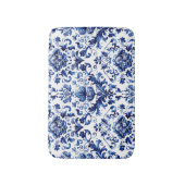 Blauw en wit Delfts stijl bloemenpatroon van ornam Badmat (Voorkant Verticaal)