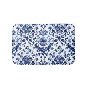 Blauw en wit Delfts stijl bloemenpatroon van ornam Badmat