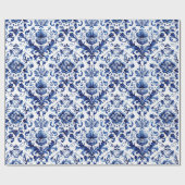 Blauw en wit Delfts stijl bloemenpatroon van ornam Cadeaupapier (Vlak)