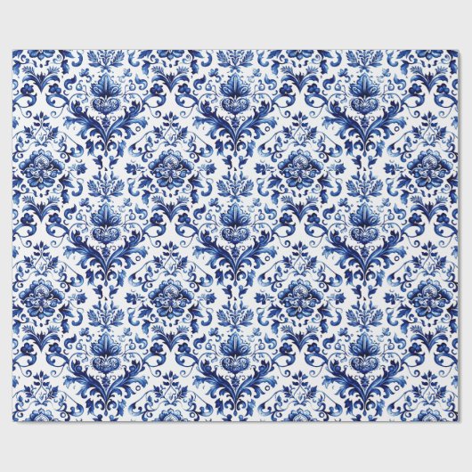 Blauw en wit Delfts stijl bloemenpatroon van ornam Cadeaupapier (Vlak)