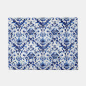 Blauw en wit Delfts stijl bloemenpatroon van ornam Deurmat (Voorkant)
