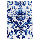 Blauw en wit Delfts stijl bloemenpatroon van ornam Medium Cadeauzakje (Voorkant)