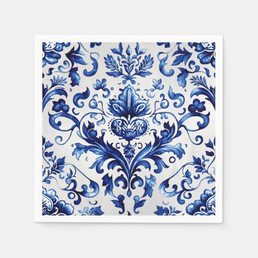 Blauw en wit Delfts stijl bloemenpatroon van ornam Servet (Voorkant)