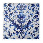 Blauw en wit Delfts stijl bloemenpatroon van ornam Tegeltje (Voorkant)