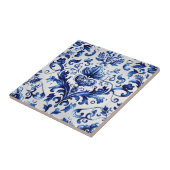 Blauw en wit Delfts stijl bloemenpatroon van ornam Tegeltje (Zijkant)
