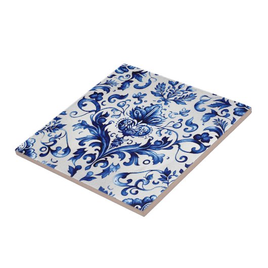 Blauw en wit Delfts stijl bloemenpatroon van ornam Tegeltje (Zijkant)