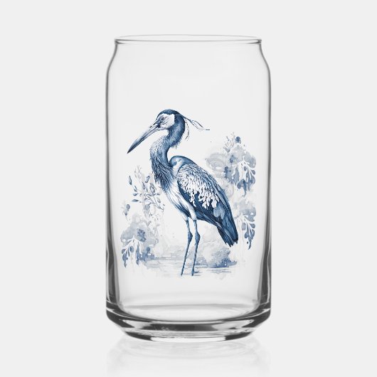 Blauw en wit Delfts stijl kunstreiger met bloemen Blikvorm Glas (Voorkant)