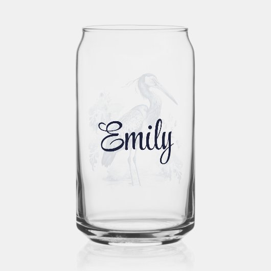 Blauw en wit Delfts stijl kunstreiger met bloemen Blikvorm Glas (Achterkant)