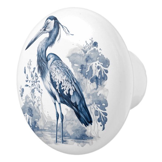Blauw en wit Delfts stijl kunstreiger met bloemen Keramische Knop (Rechts)