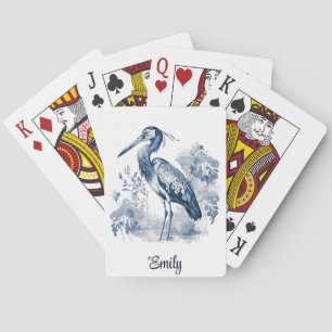 Blauw en wit Delfts stijl kunstreiger met bloemen Pokerkaarten