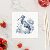 Blauw en wit Delfts stijl kunstreiger met bloemen Servet (Insitu)