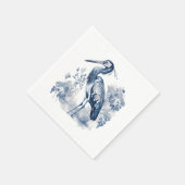 Blauw en wit Delfts stijl kunstreiger met bloemen Servet (Hoek)