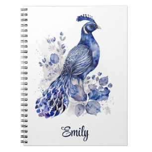 Blauw en wit Delfts stijl pauw met bloemen Notitieboek