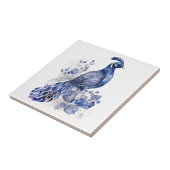 Blauw en wit Delfts stijl pauw met bloemen Tegeltje (Zijkant)