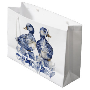 Blauw en wit Delfts stijl schattige eenden met blo Groot Cadeauzakje