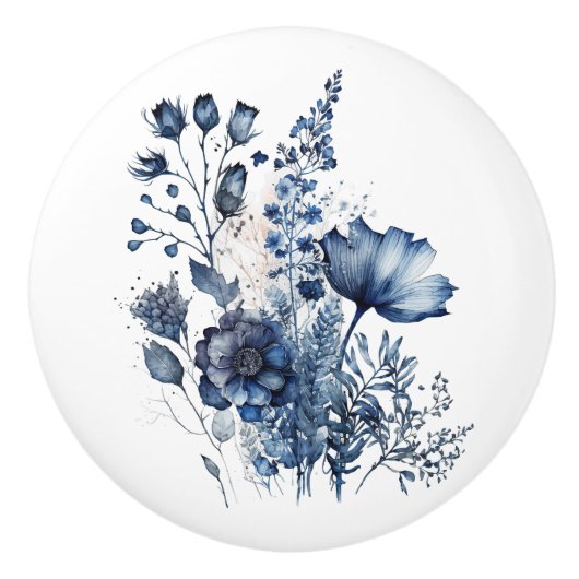 Blauw en wit Delfts stijl wildflower boeket Keramische Knop (Voorkant)