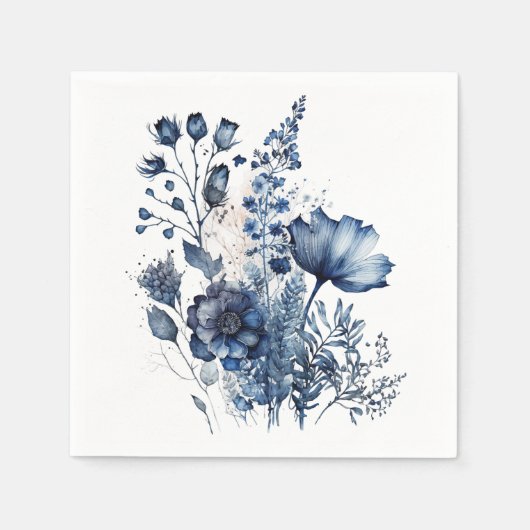 Blauw en wit Delfts stijl wildflower boeket Servet (Voorkant)