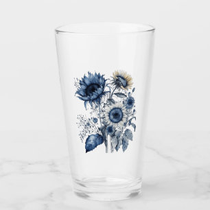 Blauw en wit Delfts stijl zonnebloemen boeket Glas