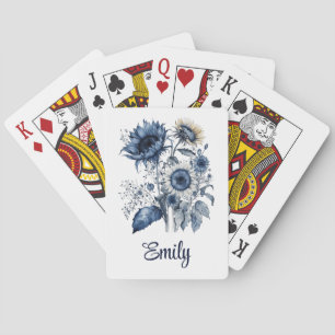 Blauw en wit Delfts stijl zonnebloemen boeket Pokerkaarten