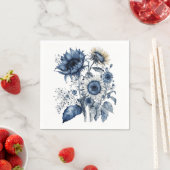 Blauw en wit Delfts stijl zonnebloemen boeket Servet (Insitu)