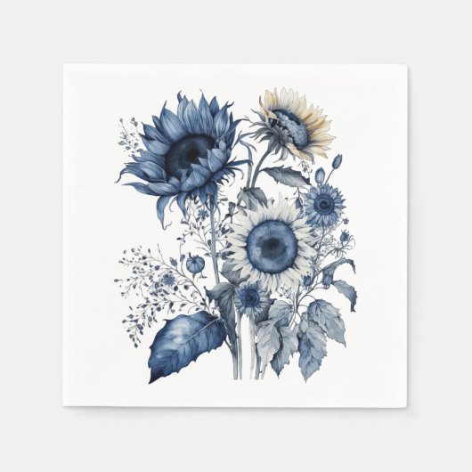 Blauw en wit Delfts stijl zonnebloemen boeket Servet (Voorkant)