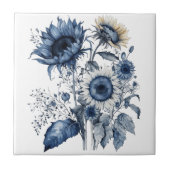 Blauw en wit Delfts stijl zonnebloemen boeket Tegeltje (Voorkant)