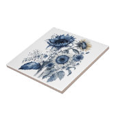 Blauw en wit Delfts stijl zonnebloemen boeket Tegeltje (Zijkant)