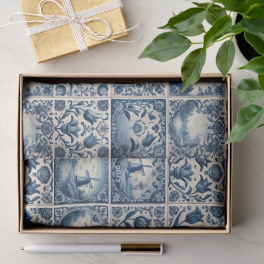 Blauw en Wit Delfts Tegels Decoupage Tissuepapier (Geschenk)
