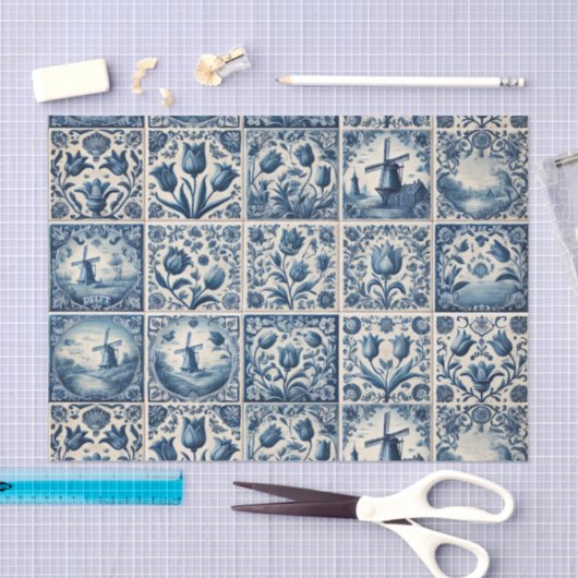 Blauw en Wit Delfts Tegels Decoupage Tissuepapier (Craft)