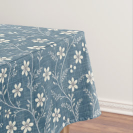Blauw en wit denim look met witte bloemen tafelkleed