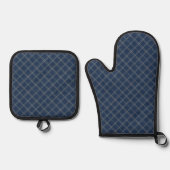 Blauw en wit denim look ovenwant & pannenlap set (Voorkant)