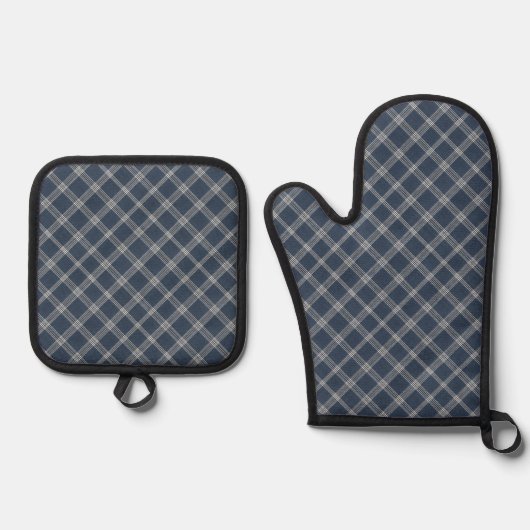 Blauw en wit denim look ovenwant & pannenlap set (Voorkant)