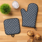Blauw en wit denim look ovenwant & pannenlap set (Top down)