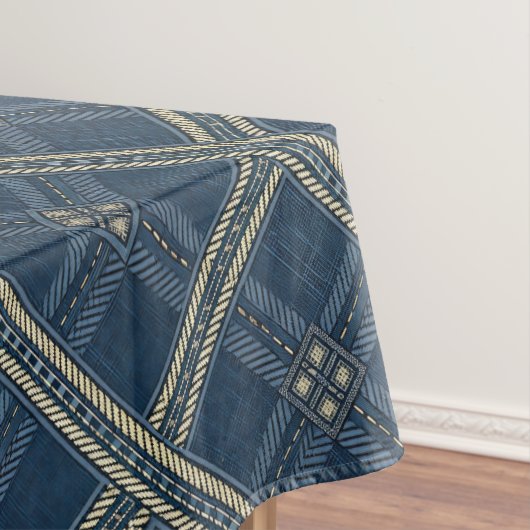 Blauw en wit denim look tafelkleed (Voorbeeld)