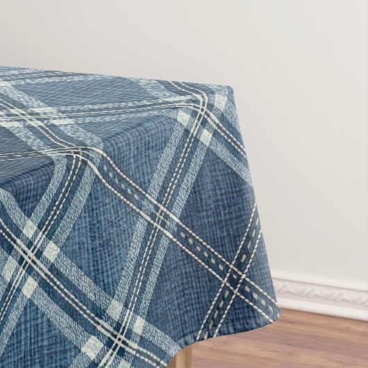 Blauw en wit denim look tafelkleed (Voorbeeld)