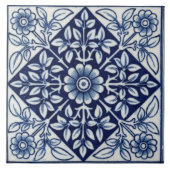 Blauw en wit  design keramische tegel tegeltje (Voorkant)