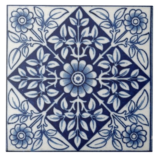 Blauw en wit  design keramische tegel tegeltje (Voorkant)