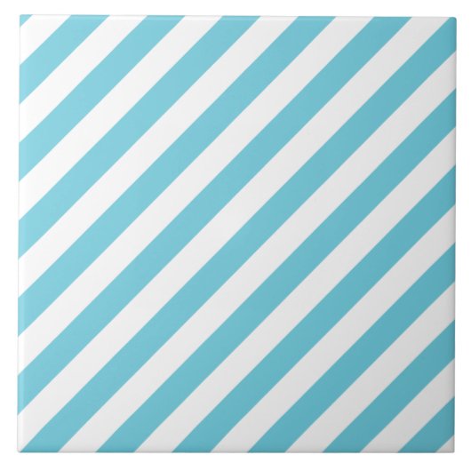 Blauw en wit diagonaal bandpatroon tegeltje (Voorkant)