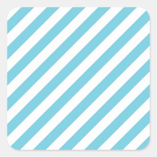 Blauw en wit diagonaal bandpatroon vierkante sticker (Voorkant)