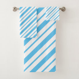 Blauw en wit diagonaal gestreept patroon bad handdoek