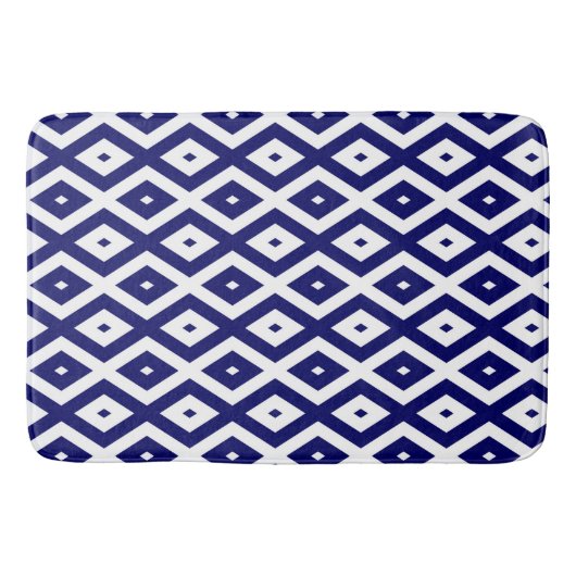 Blauw en wit diamantpatroon badmat (Voorkant)