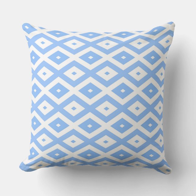 Blauw en wit diamantpatroon kussen (Voorkant)