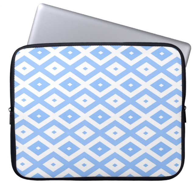 Blauw en wit diamantpatroon laptop sleeve (Voorkant)